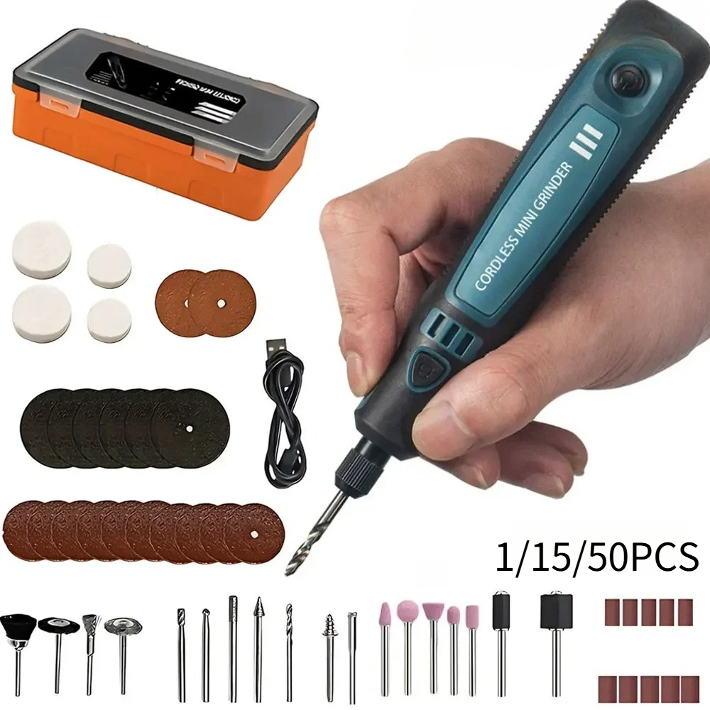 Woodworking Diy Projects - USB-Akku-Elektroschleifer, tragbares Gravurwerkzeug-Set, 1/15/50-teilig, für Jade-Polierarbeiten,