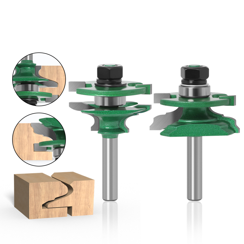 Woodworking Joint - 2-teiliges Holzrahmen-Fräser-Set mit 8mm Schaft, Zapfenfräser
